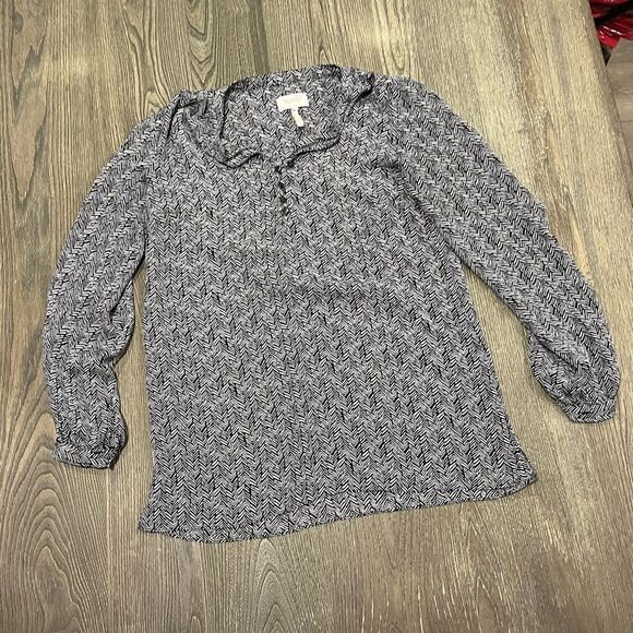 Laundry by Shelli Segal Blouse Long Sleeve V-Neck Printed Black White Size XS - Picture 1 of 4